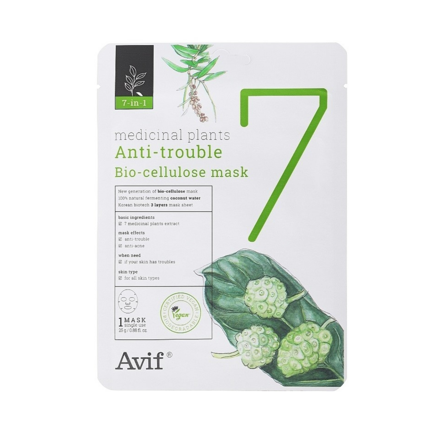 AVIF 7-IN-1 MEDICINAL PLANT ANTI-TROUBLE BIO-CELLULOSE MASK