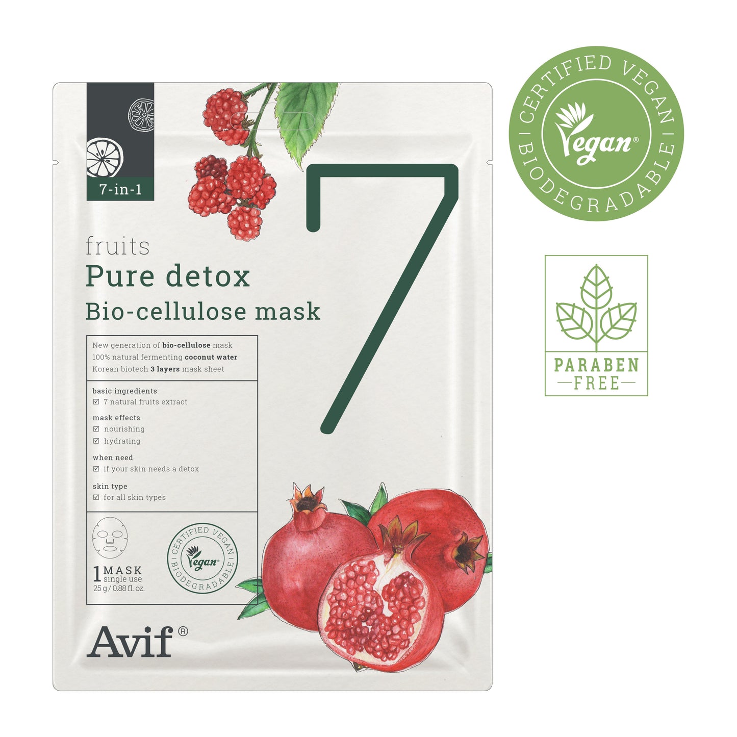 AVIF 7-IN-1 FRUITS PURE DETOX BIO-CELLULOSE MASK