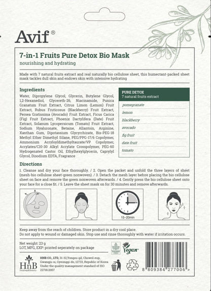 AVIF 7-IN-1 FRUITS PURE DETOX BIO-CELLULOSE MASK