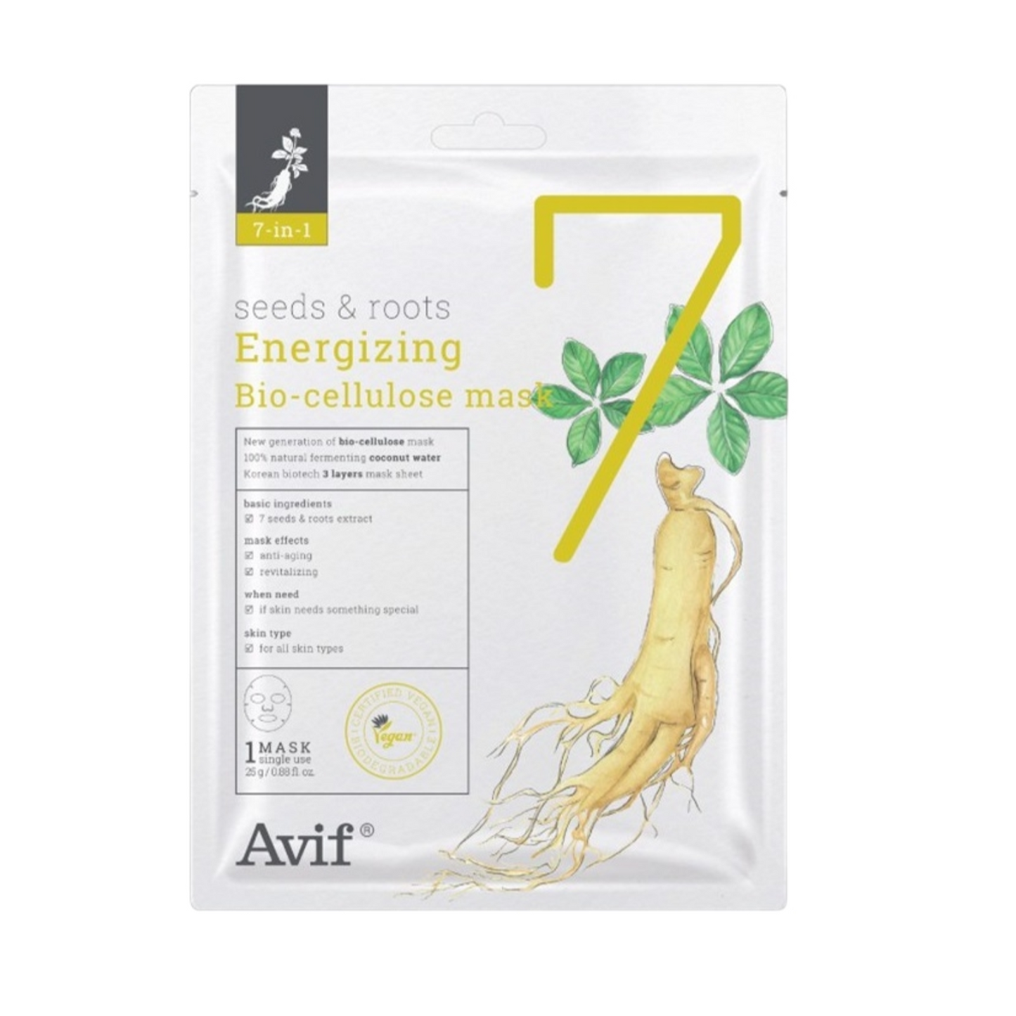 AVIF 7-IN-1 SEEDS & ROOTS ENERGIZING BIO-CELLULOSE MASK