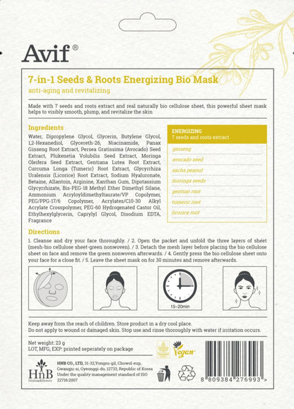 AVIF 7-IN-1 SEEDS & ROOTS ENERGIZING BIO-CELLULOSE MASK